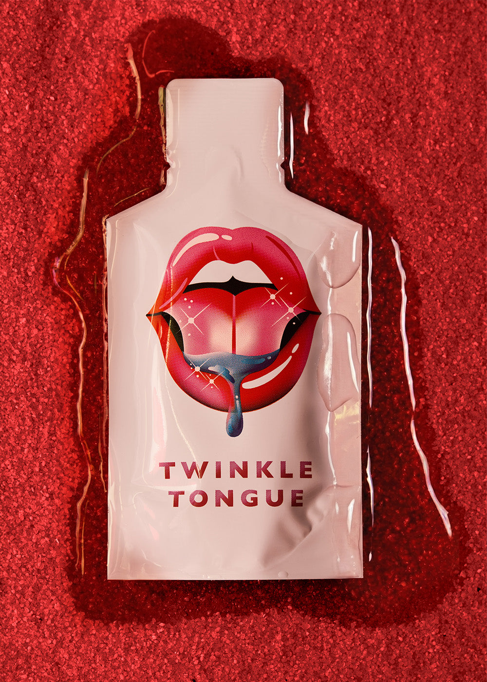 Twinkle Tongue product on red glitter background